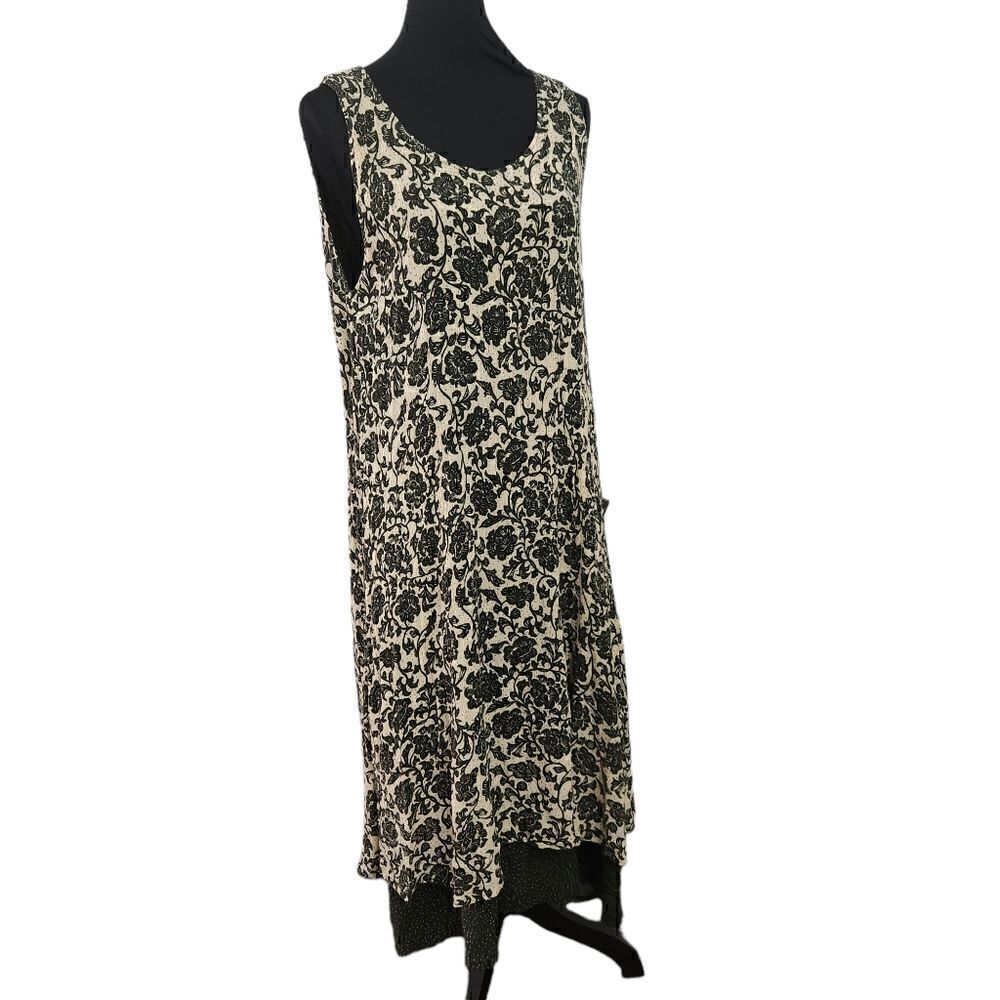 Vintage Serendipity Layered Dress S M Green Ivory Floral Long Sleeveless